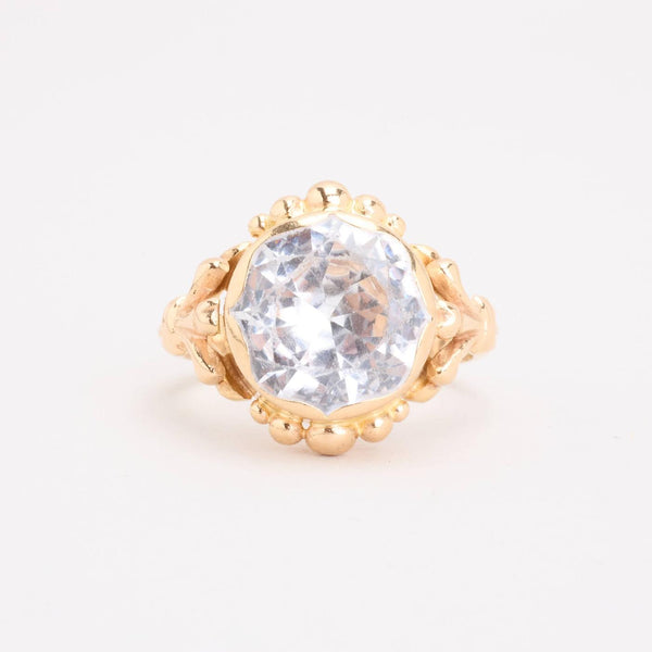 Cocktailring i 14K guld med en hvid sten, Str. 56, 6.92 g