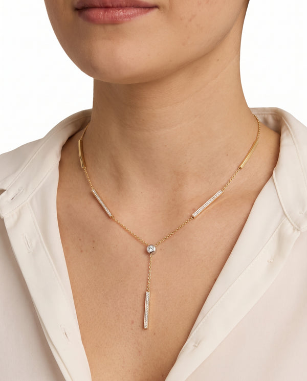Geometrisk veneziakæde i 18K guld med diamanter (0,26 ct), 42 cm, 3,4 g