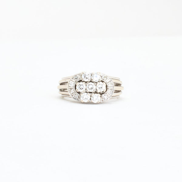 Antik illusion ring i 14K hvidguld med diamanter (0,64 ct), str 50