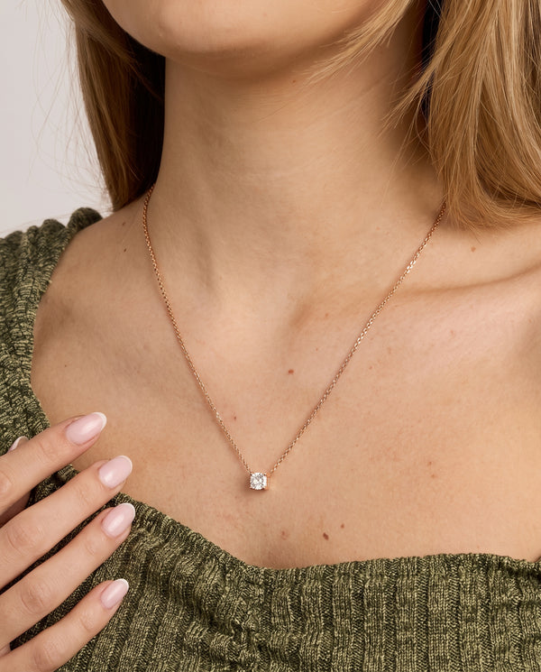 Cushion-cut Solitaire halskæde i 18K rosaguld med en diamant (1 ct), 46 cm