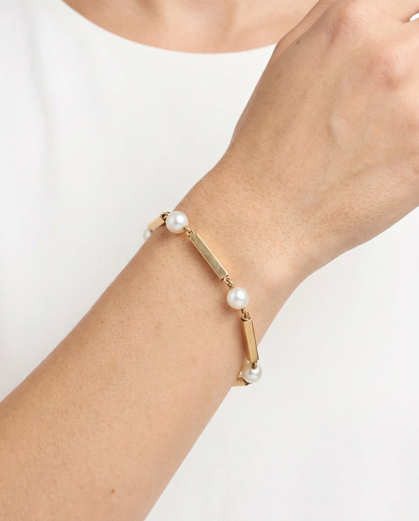 Geometrisk Perlearmbånd i 14K guld, 18.5 cm