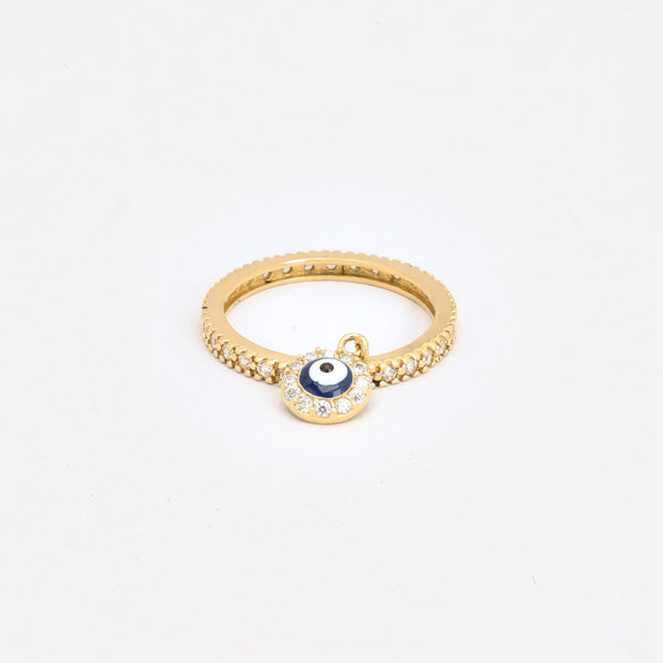 Evil eye Eternity ring i 14K guld med zirkoner og emalje, Str. 52
