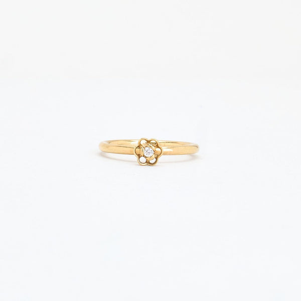 Spinning Blomsterring i 8K guld med en zirkonia, str 53