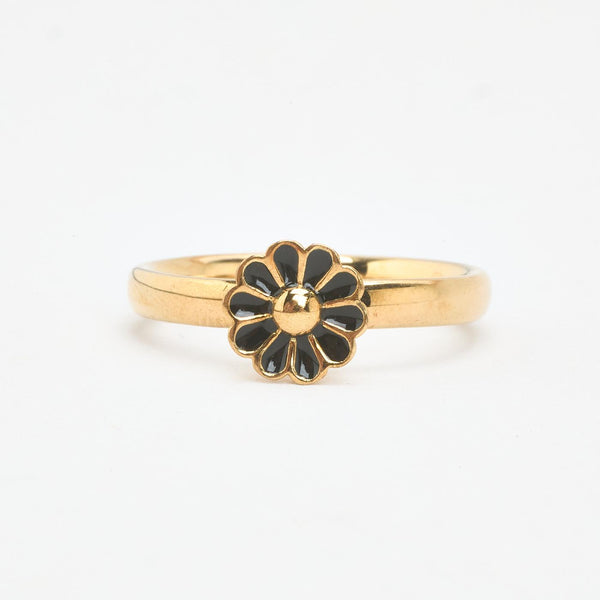 Marguerit ring i 8K guld med sort emalje, str 59