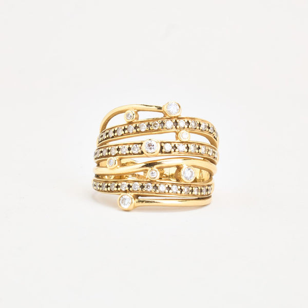 Cluster Crossoverring i 14K guld med diamanter (0,67 ct), Str. 63