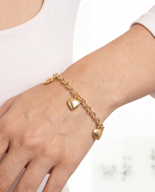 Hjerte Belcher Charm-armbånd i 14K guld, 20 cm, 8.94 g