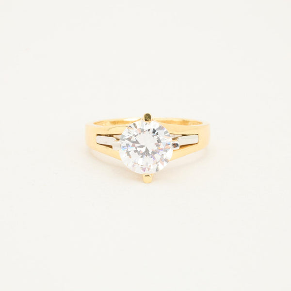 Solitairering i 14K guld og hvidguld med en glas sten, str. 54
