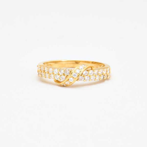 Moderne Dobbelt Alliancering i 18K guld med zirkoner, Str. 56