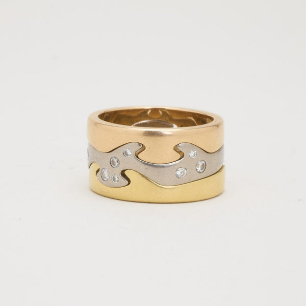 Georg Jensen bånd i 18K hvidguld og rosenguld med diamanter (0.16 ct), Str. 50