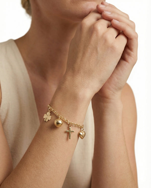 Bismark Charm-armbånd i 14K guld, 15 cm, 5.89 g
