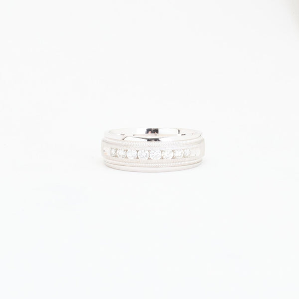 Matteret Vielsesring i 14K hvidguld med diamanter (0,50 ct), Str. 62