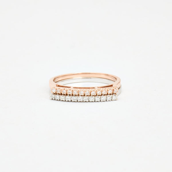 Dobbelt Alliancering i 14K hvidguld og rosaguld med diamanter (0,19ct), Str. 54