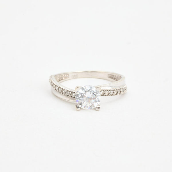 Twist alliance solitaire ring i 14K hvidguld med zirkoner, str 53
