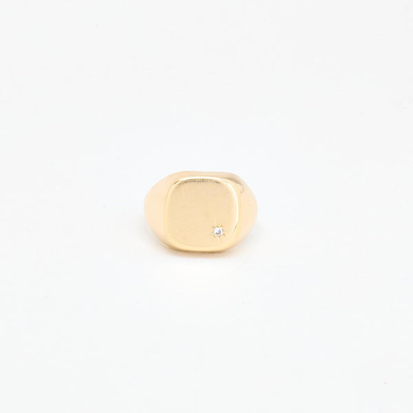 Signetring i 14K guld med en diamant (0,02 ct), Str. 61