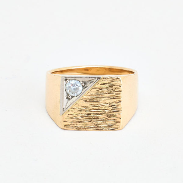 Organisk signetring i 14K guld og hvidguld med en zirkonia, str 61