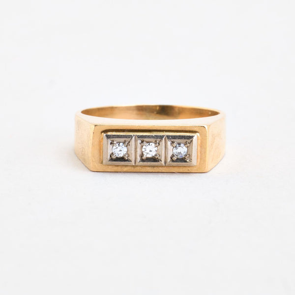 Signetring i 14K guld og hvidguld med diamanter (0,06 ct), str 53