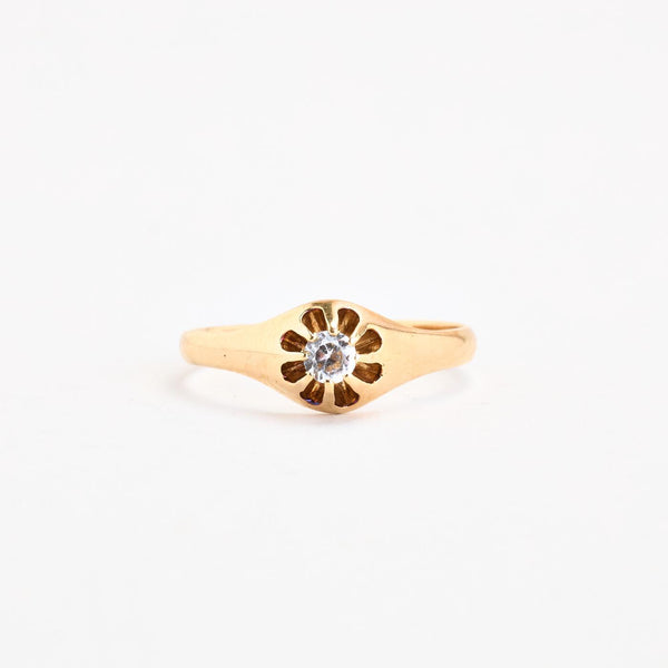 Gypsyring i 14K guld med en zirkonia, str 56