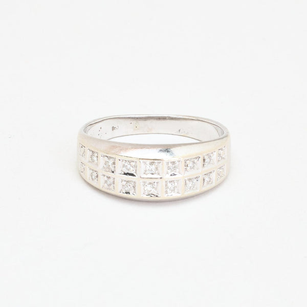 Pavé gypsyring i 14K hvidguld med diamanter (0,09 ct), str 52