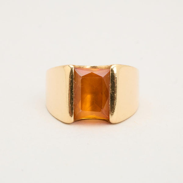 Signetring i 14K guld med en syntetisk safir, str. 51