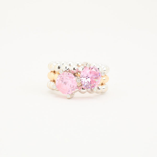 Ruben Svart Toi et Moi ring i 14K guld og hvidguld med diamanter (0.06 ct) og pinke sten, Str. 55