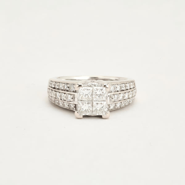 Illusion ring med diamanter (1.16 ct) i 14K hvidguld, str. 49